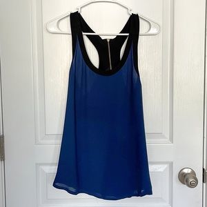 Express Racerback Zip Up Tank Top Blouse - Blue